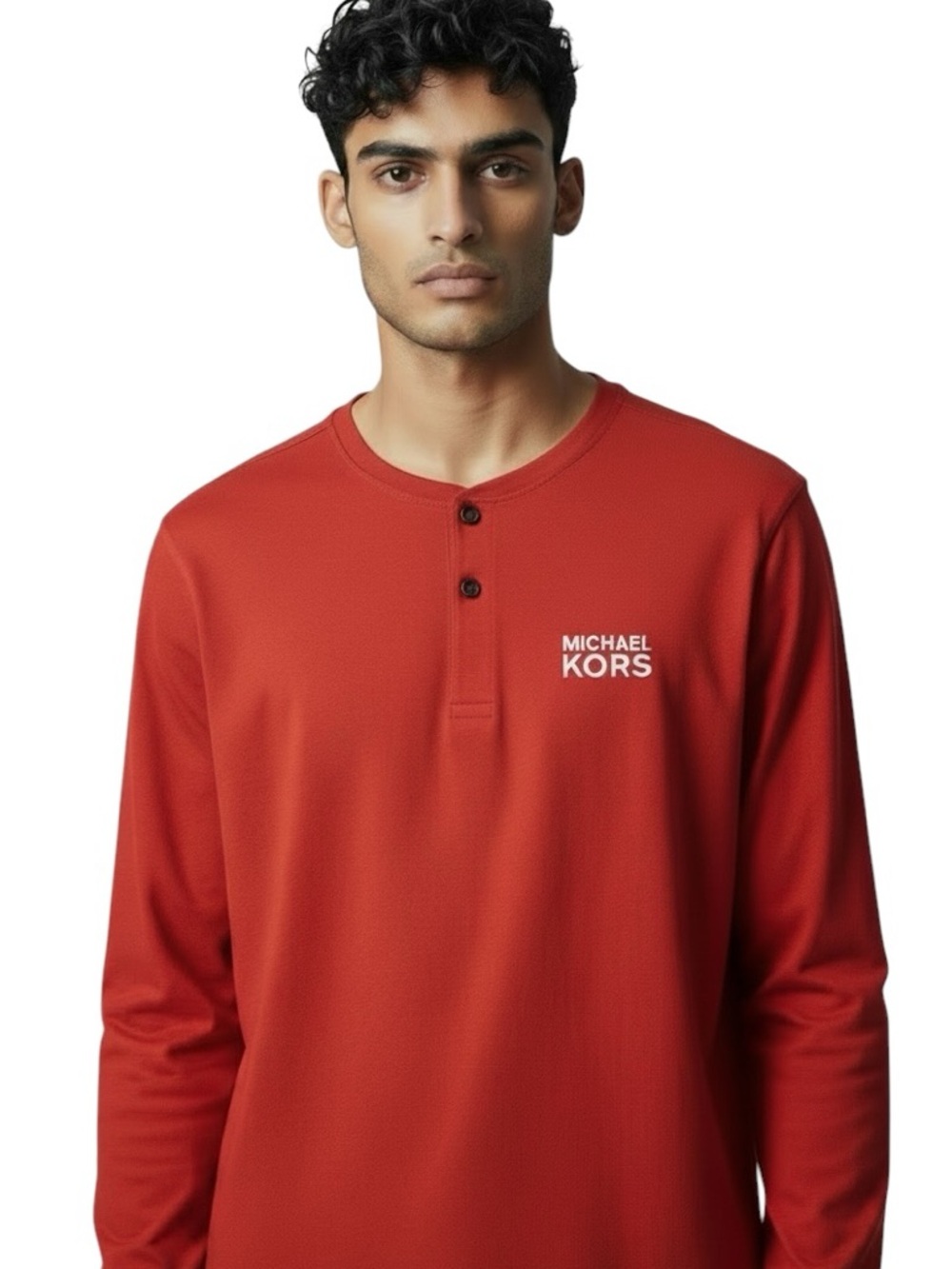 Michael Kors Men’s Logo Henley Neckline Long Sleeve Shirt Cotton Blend Size L